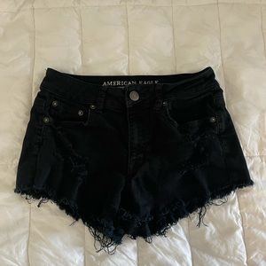 {High-Waisted American Eagle Black Jean Shorts}